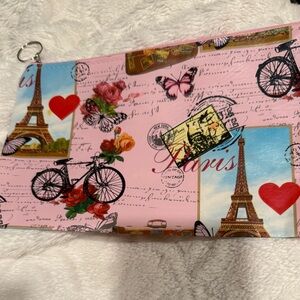 Paris-Themed Pink Zip Pouch Bag